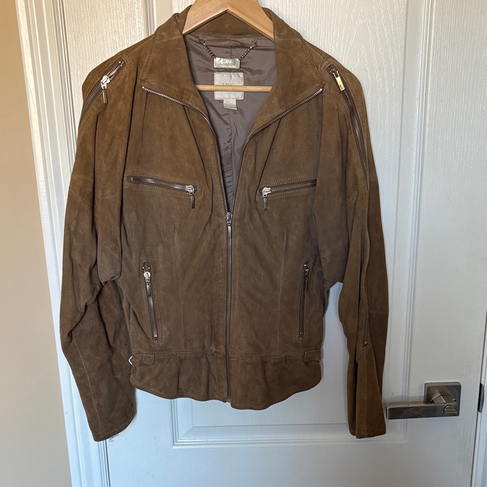 Mango Tan Suede Jacket with Zipper Accents